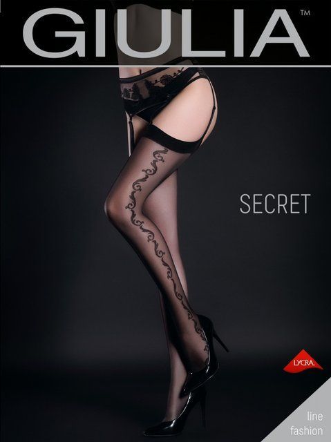 Панчохи 20 ден без силікону (під пояс) з візерунком збоку Giulia Secret 20 (4) чорного та білого кольору розмір 1/2 3/4 SECRET 20 (4) фото