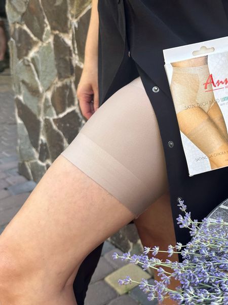 Полоски защитные на бедра от натираний гладкие Annes Satin Thigh Band With Silicone бежевые черные p. S-XXXL XXL, Бежевый Annes Satin фото