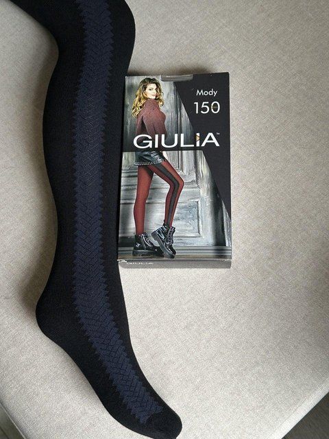 Колготы 150 ден хлопковые с узором сбоку синего цвета Giulia Mody 150 черного цвета 2 3 4 Mody 50 (1) фото